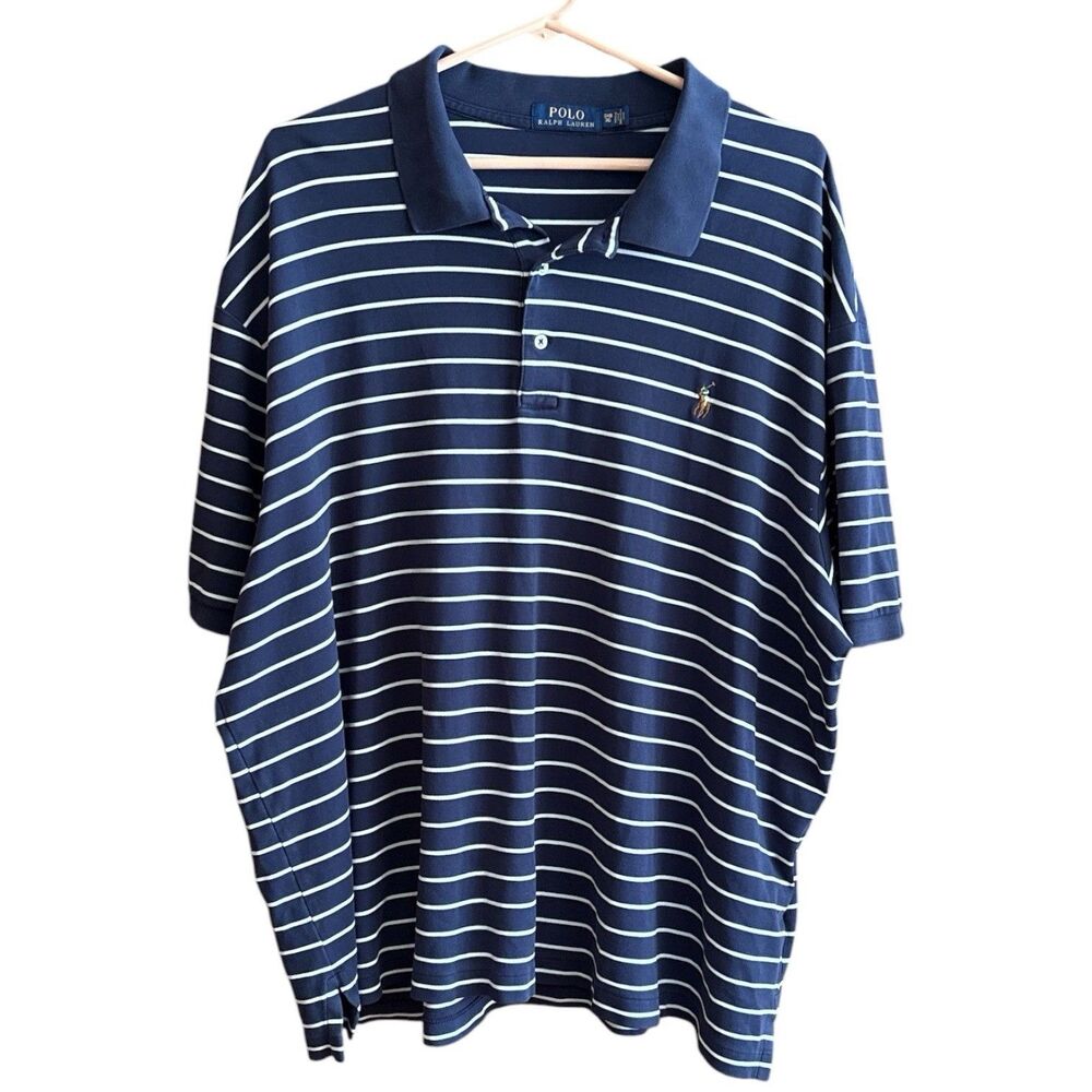 Polo Ralph Lauren Polo Mens 3XB Big Navy & White Striped Short Sleeve Polo Shirt